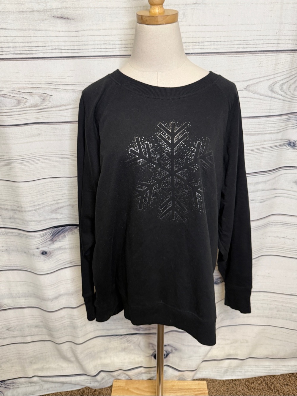 Maurices Black Crewneck Sweatshirt with Snowflake Accent